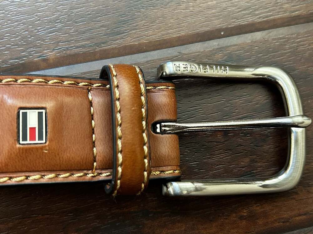 Tommy Hilfiger Men's Brown Leather Casual Belt Contrast Stitching Western Office